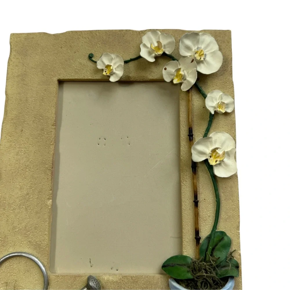 Dezine 3D Orchid Watering Can Garden Picture Frame 4x6 Vintage 2001 Hand Painted
